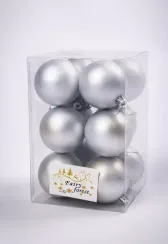 Набор пластиковых шаров Вероника 60 мм., серебро матовый, 12 шт., ЕлкиТорг (150202)