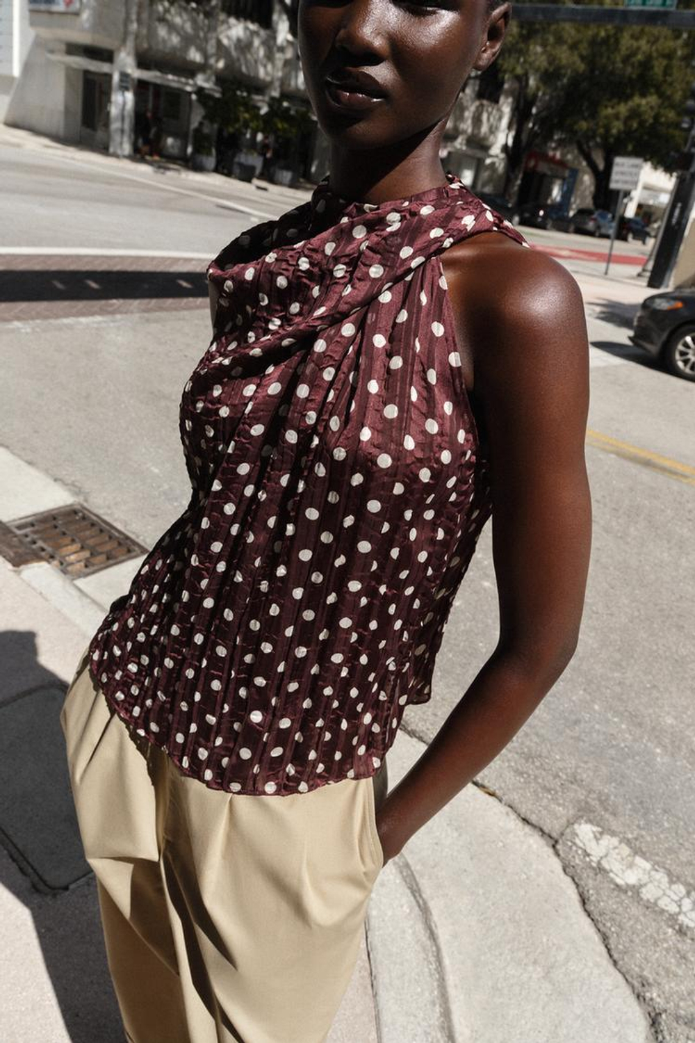 ZARA БЛУЗА В ГОРОШЕК, ЭКРЮ/ГРАНАТОВЫЙ