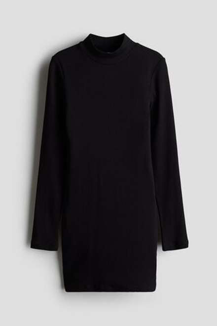 H&M Платье-водолазка в рубчик, черный
