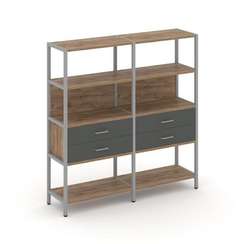 Shelf System Двухсекционный стеллаж четырехярусный с ящиками SN.STM-422 Дуб Табак/Антрацит/Металл Се