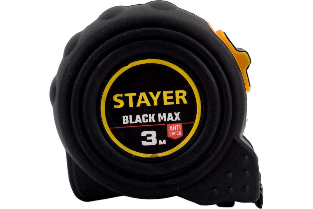 Рулетка Stayer BlackMax 3м / 16мм в ударостойком полностью обрезиненном корпусе и двумя фиксаторами 3410-03_z02
