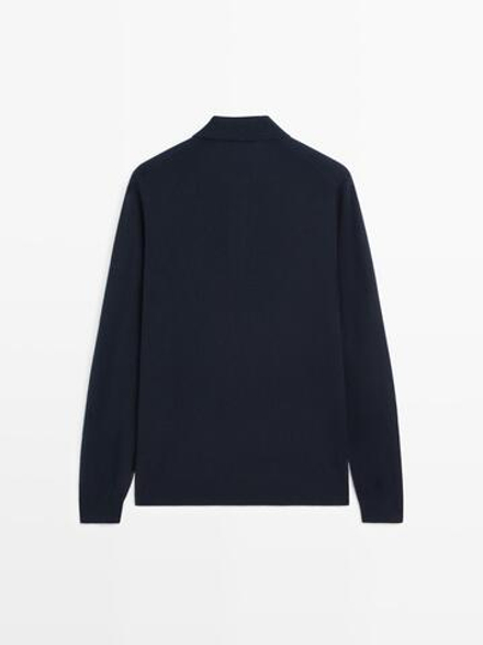 Massimo Dutti Свитер из смесовой шерсти с воротником поло, темно-синий