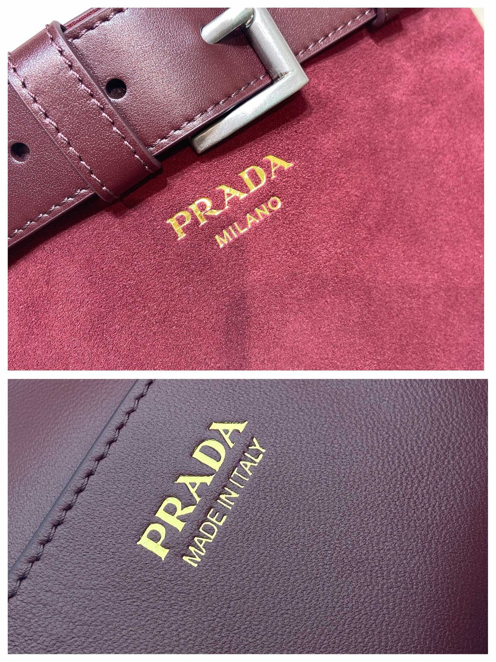 Prada Buckle Belted Suede Bucket Bag 28 cm