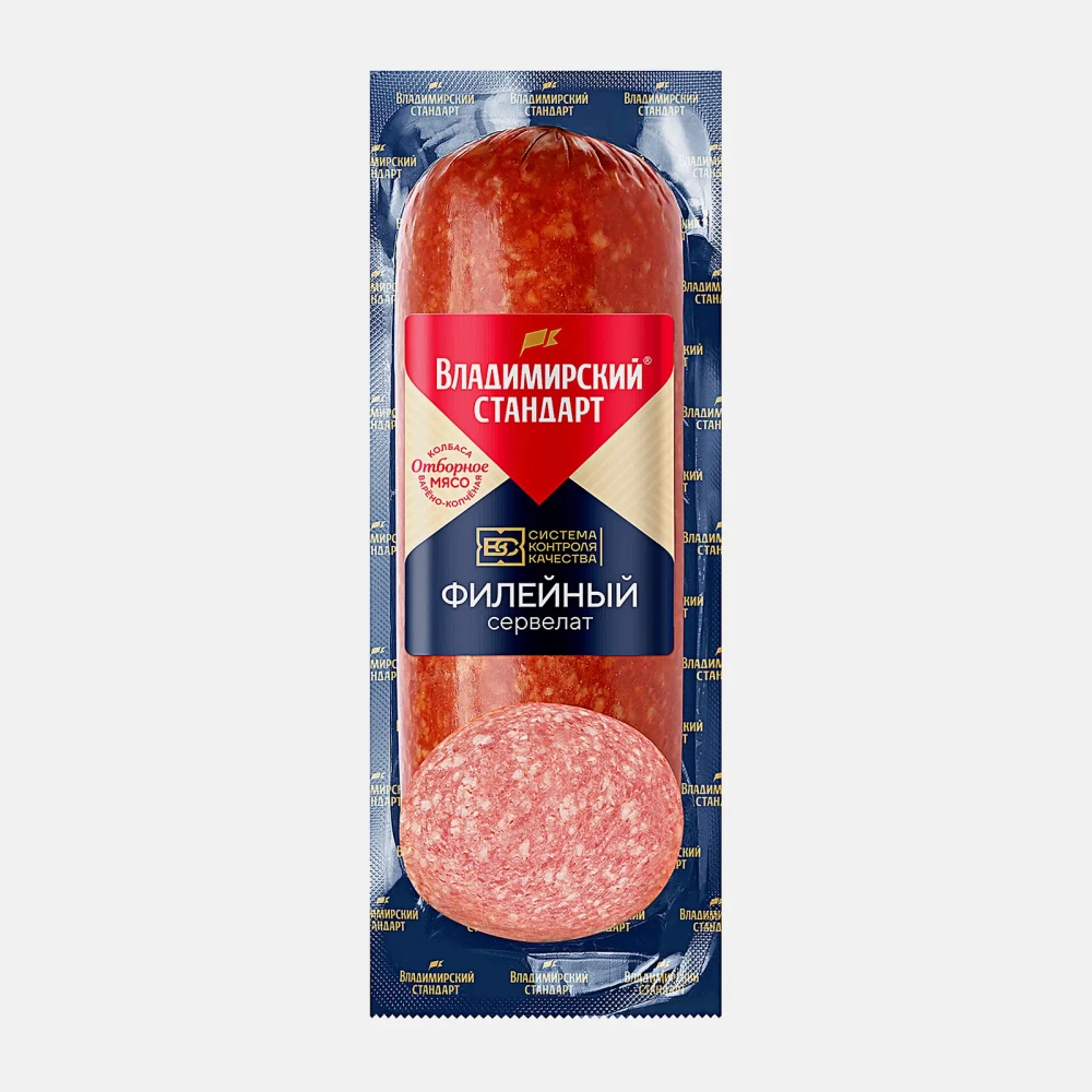 Колбаса Владимирский стандарт Сервелат Филейный варено-копченая 270г