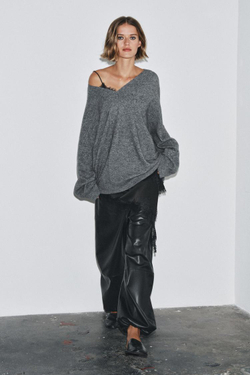 ZARA ШЕРСТЯНОЙ СВИТЕР ОВЕРСАЙЗ, СЕРЫЙ МЕЛАНЖ