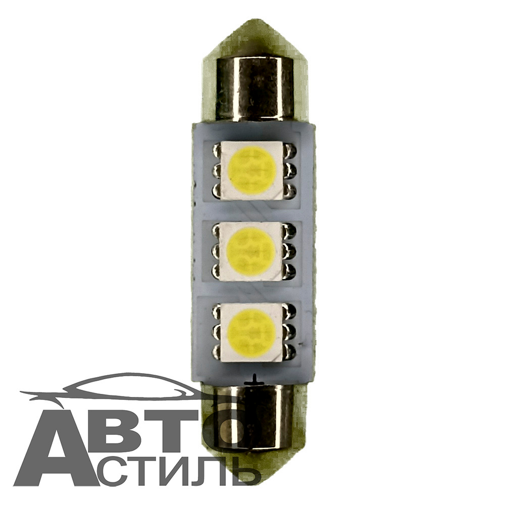Светодиод 12V T11x36   3SMD 3528 WHITE МАЯК (салон) Т11*36W\3SMD(3528)
