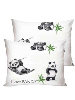 Постельное белье Сказка "Панды" евро наволочки 50х70 2шт Простынь на резинке 180х200 см Пододеяльник 200х215 см перкаль