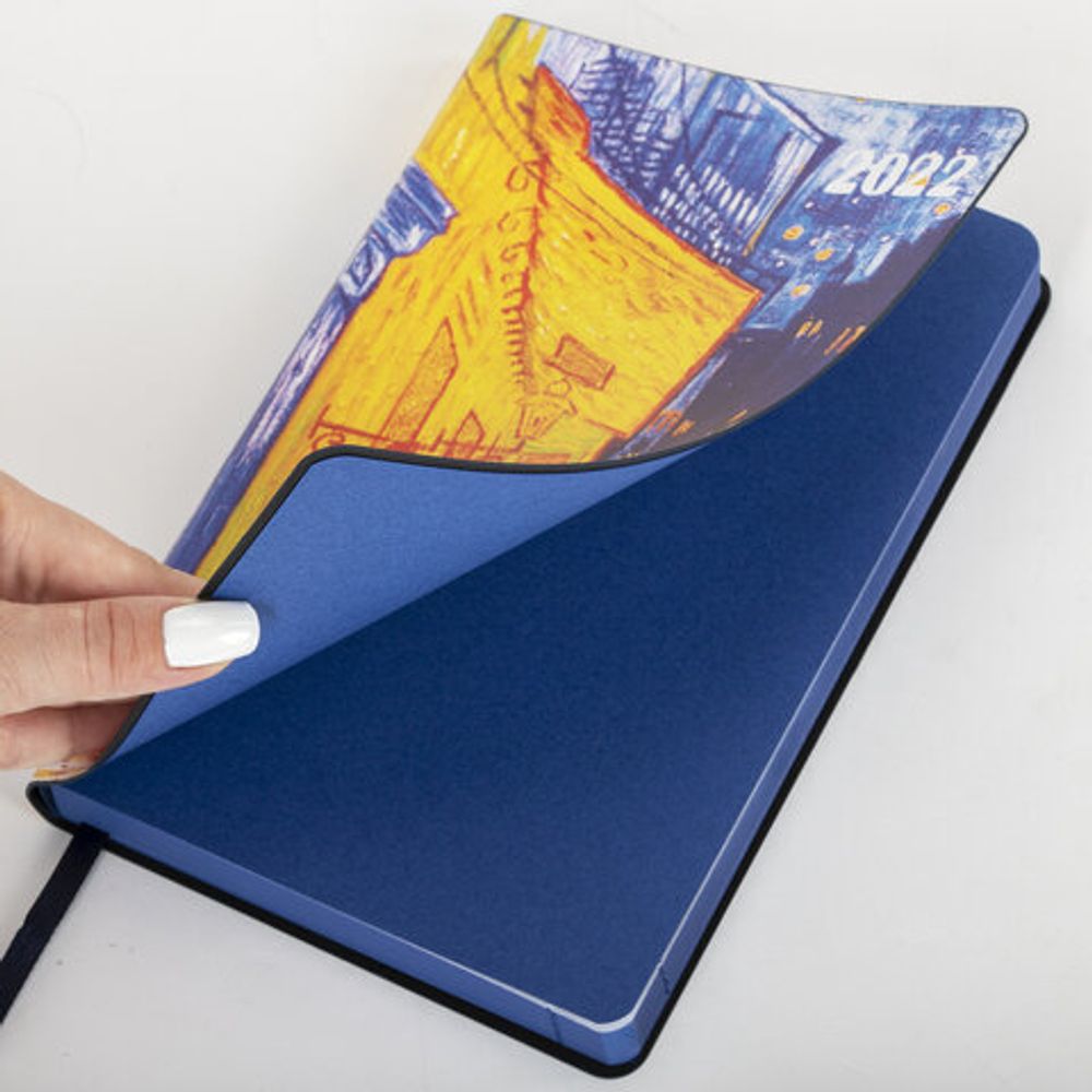 Ежедневник датированный 2022 А5 138x213 мм BRAUBERG "Vista", под кожу, "Ночная терраса кафе", 112840