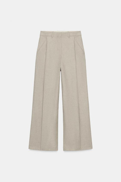 ZARA БРЮКИ ИЗ ШЕРСТЯНОЙ ПРЯЖИ С ЗАЩИПАМИ — ZW COLLECTION, БЕЖЕВЫЙ МЕЛАНЖ