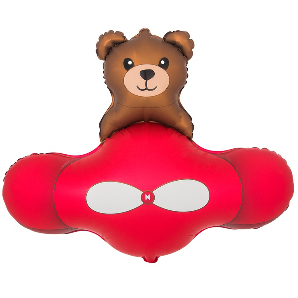 Шар Фольгированный Мишка в самолете красном (Красный)