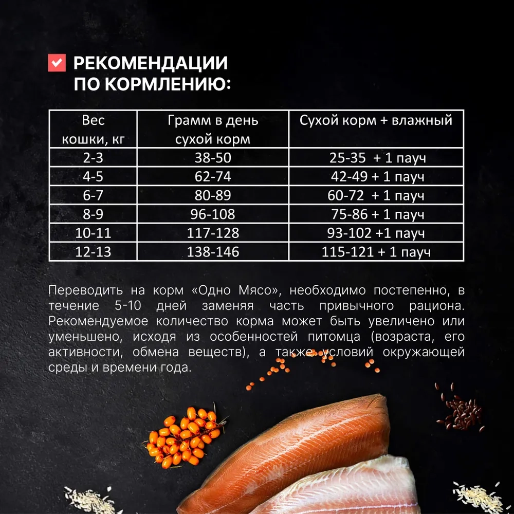 ОДНО МЯСО Сухой корм для взрослых кошек с рыбой, 400 г