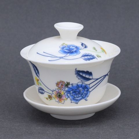 Гайвань с голубыми и желтыми цветами, фарфор, 100 мл