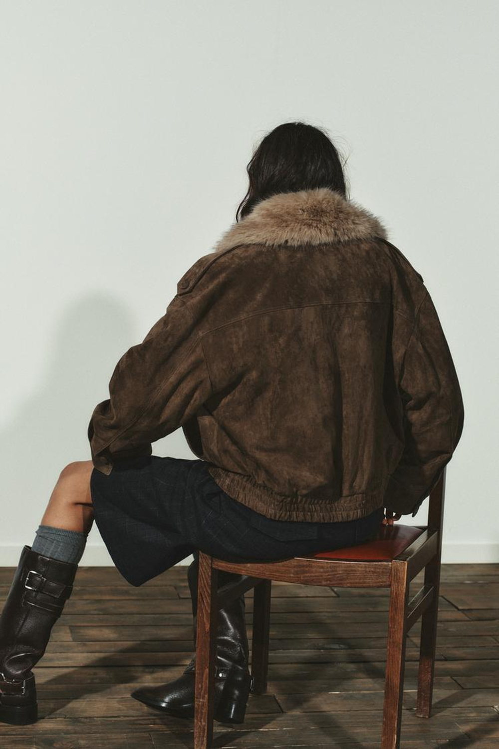 ZARA КУРТКА 100% ЗАМША С МЕХОМ, ХАКИ