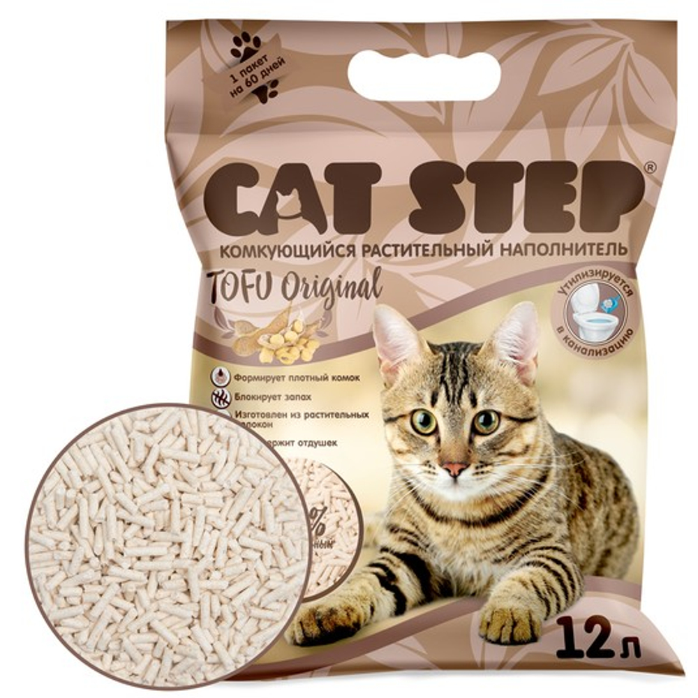 Наполнитель комкующийся растительный CAT STEP Tofu Original, 12 л