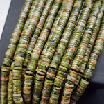 Унакит, сочные зеленые бусины диски 6мм, нить 10см