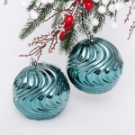 Новогодние шары 10 см (набор 2 шт) «Рельеф», темный нефрит