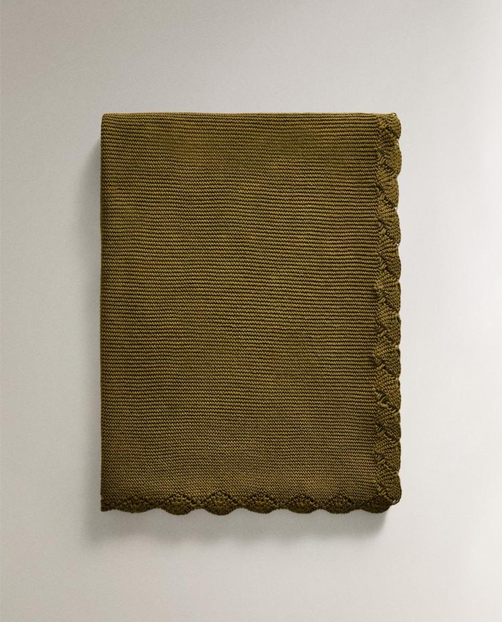 ZARA HOME ДЕТСКИЙ ПЛЕД С КРУЖЕВНОЙ КАЙМОЙ, ЗЕЛЕНЫЙ