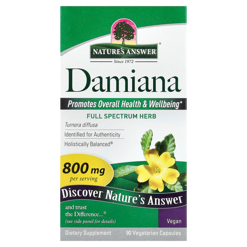 Nature's Answer, дамиана, 90 вегетарианских капсул (400 мг в 1 капсуле)