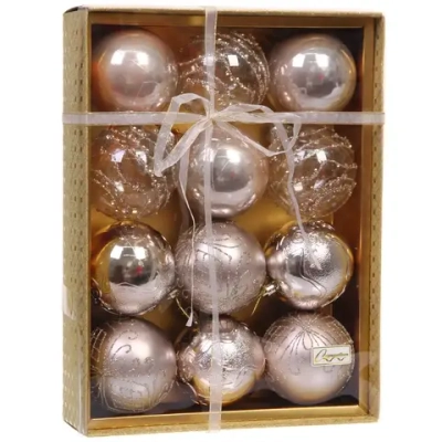 Новогодние шары «Волшебство ночи» 8 см (набор 12 шт), Шампань