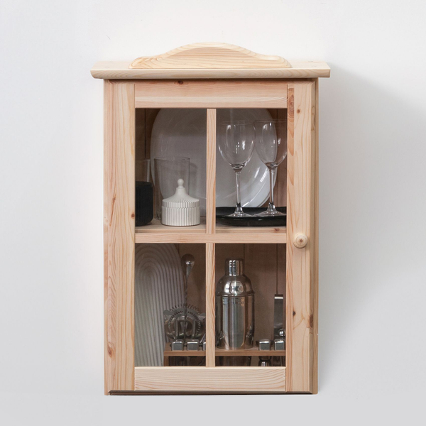 Шкаф навесной кухонный Лена 1 дверь с карнизом из массива сосны, без отделки