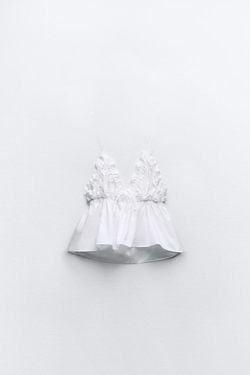 ZARA ТОП ИЗ ПОПЛИНА С БАНТОМ, БЕЛЫЙ