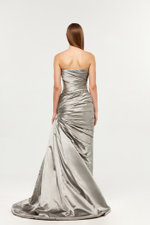 Платье макси корсетное драпированное из шёлка с боковым шлейфом