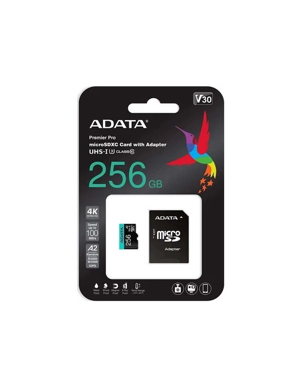 Micro SecureDigital 256GB A-Data AUSDX256GUI3V30SA2-RA1 Premier Pro + adapter Class10