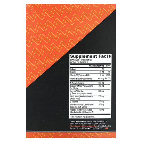 Onnit, Alpha Brain Focus Shot, персик, 6 флаконов по 75 мл (2,5 жидк. унц.)