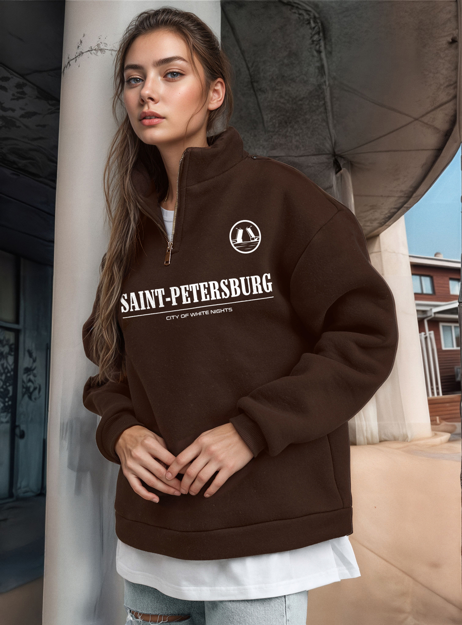 Толстовка женская с зип-воротником "Saint Petersburg" коричневый