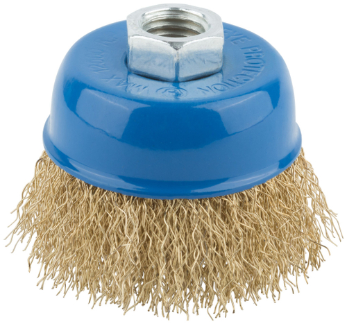 38941М Корщетка "тип чашка" стальная латунированная волнистая проволока, гайка М14 // 65 мм // MOS