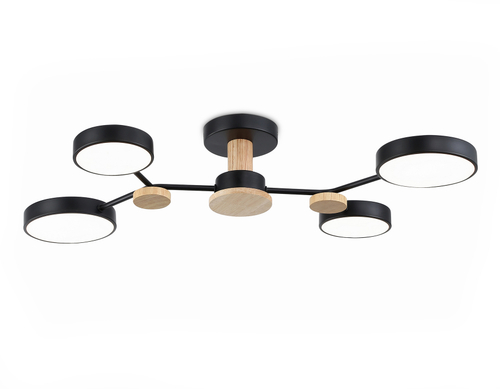 Светильник светодиодный подвесной FL4860/4 BK/WD черный/дерево 60W 3000-6000K 700*400*120 (без ПДУ)