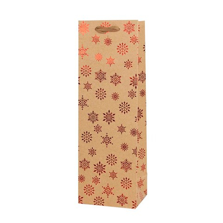 Пакет подарочный для вина, Крафт, Новогодний, Дизайн №1, Металлик, 36*12*9 см, 1 шт.