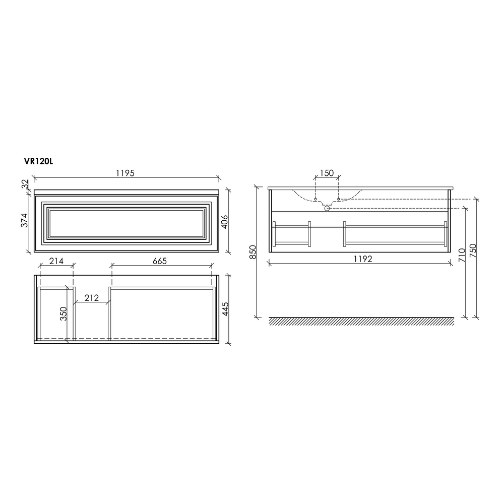 Тумба подвесная SANCOS Very левая 1195х445х406, c одним  ящиком оснащенным доводчиками, Bianco , арт.VR120LW