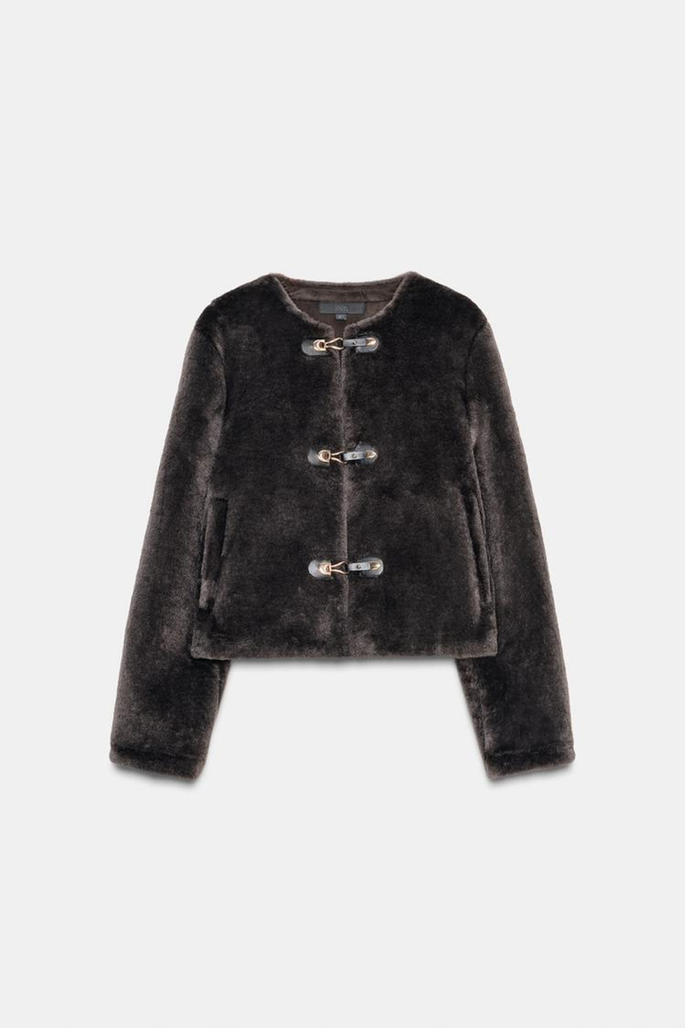 ZARA КУРТКА-ДУБЛЕНКА С НАВЕСНЫМИ ЗАСТЕЖКАМИ, КОРИЧНЕВЫЙ