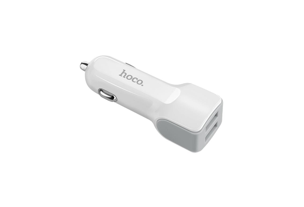 Автомобильная зарядка HOCO Z23, два порта USB, 5V, 2.4A, lightning кабель 1м, белый