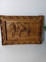 Панно-картина резное из дуба "Три Богатыря" 20х28 см