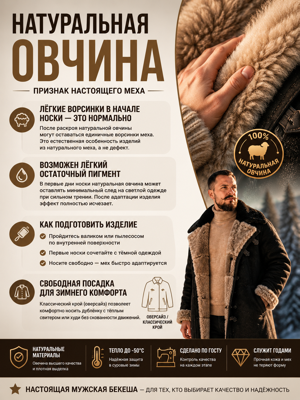Бекеша из натуральной овчины ГОСТ: 7416-73 чёрная