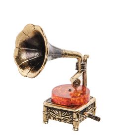 Народные промыслы AM- 261 Фигурка «Граммофон» (латунь, янтарь)