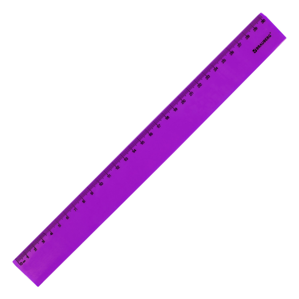 Линейка пластиковая 30 см BRAUBERG "NEON", непрозрачная, ассорти, 210751