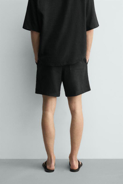 ZARA ШОРТЫ RELAXED FIT ИЗ ЛЬНА И ВИСКОЗЫ, ЧЕРНЫЙ