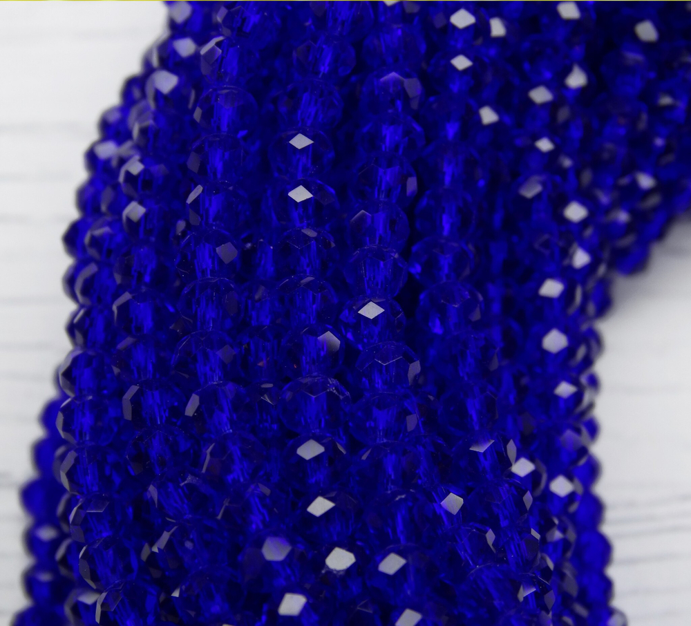 БП019НН34 Хрустальные бусины "рондель", цвет: синий прозрачный, 3х4 мм, кол-во: 95-100 шт.