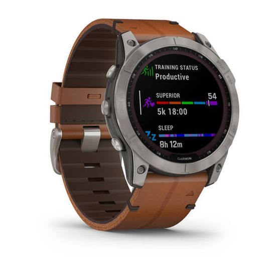 Умные часы Garmin Fenix 7X Sapphire Solar титановый черный с коричневым кожаным ремешком