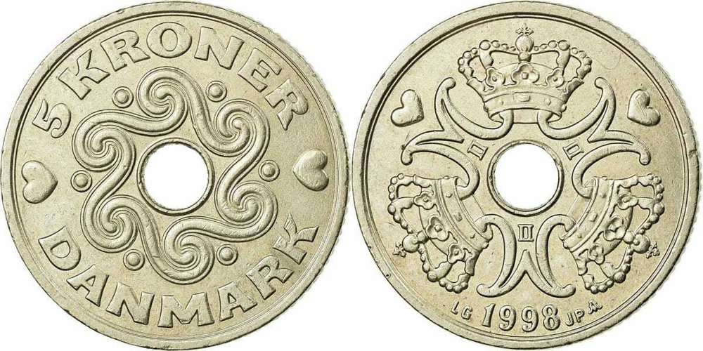 Дания 5 крон, 1990-2023 Королева Маргрете II XF