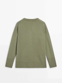 Massimo Dutti Свитер из 100% кашемира с круглым вырезом, бирюзовый