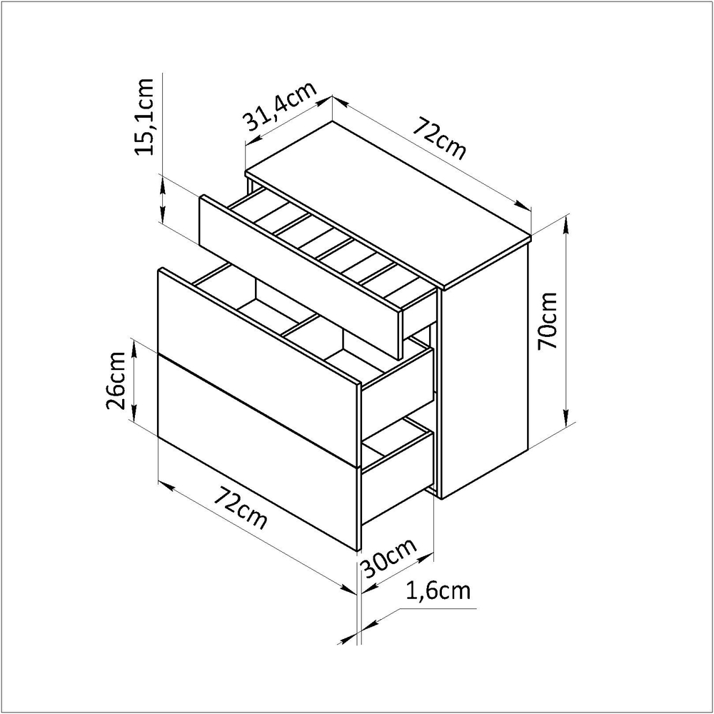 Комод белый Оланд 3 ящика для вещей с органайзерами