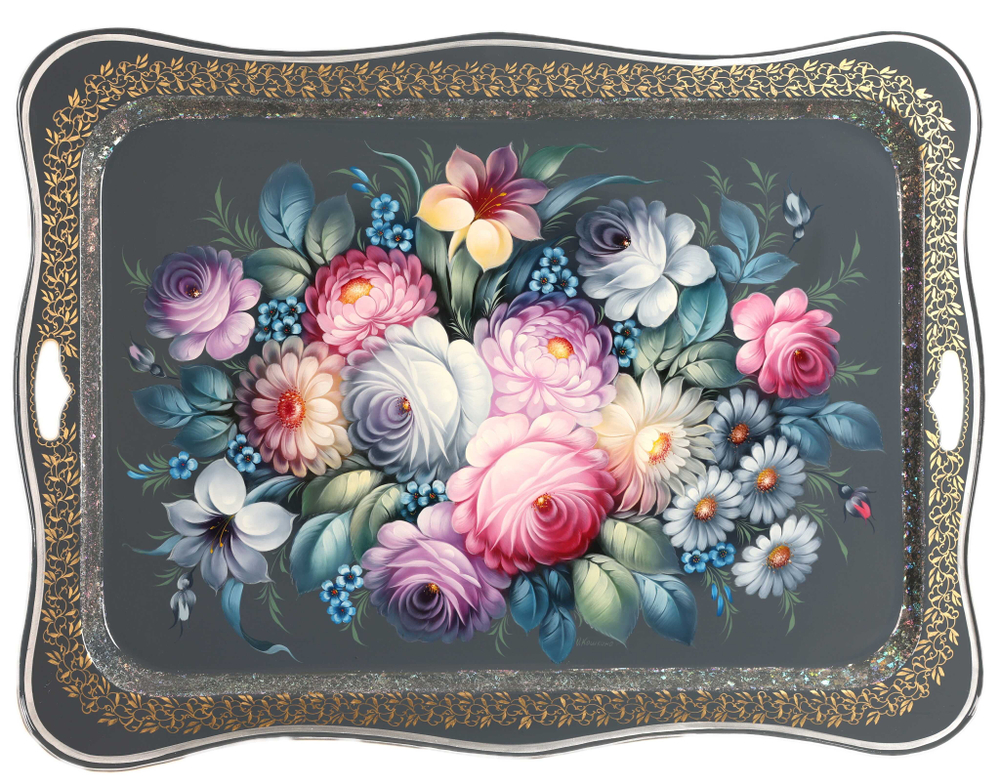 Жостовский поднос декоративный, размер 58х44 см (A29), металлический