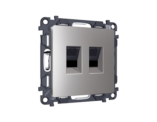 MA512110 Комплект механизма компьютерной двойной розетки RJ-45 (8P8C) CAT6 с автоматической защитной шторкой ALFA Сталь матовый QUANT (AP5121, VM189)