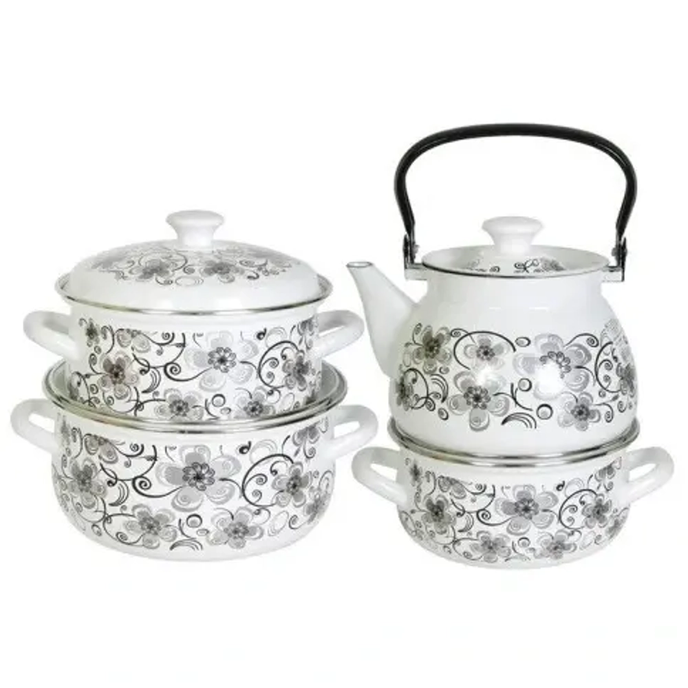 набор Николь(белый кастр.сфер.2л3л4л+чайник 3л , арт. с чайником