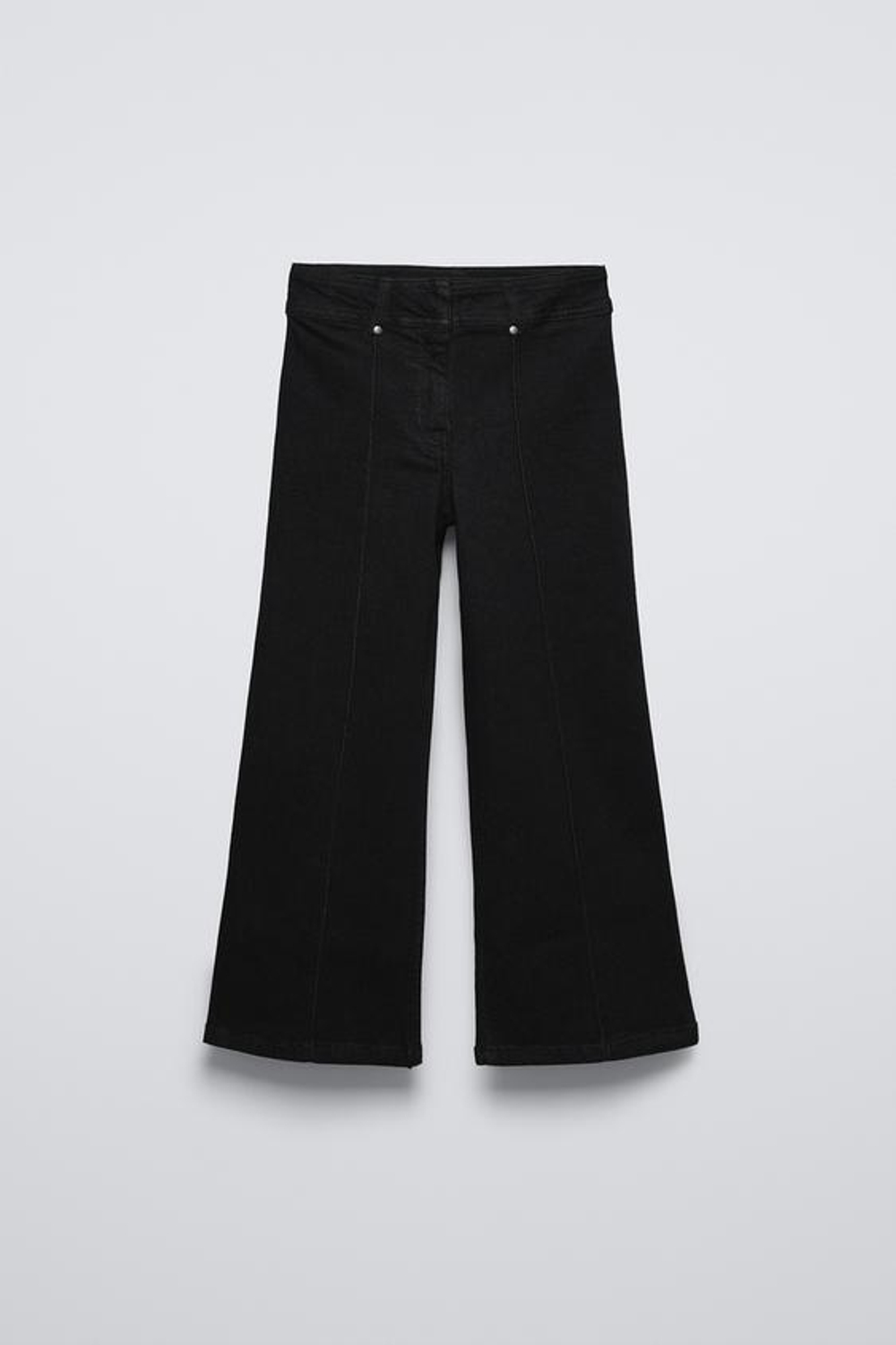 ZARA РАСКЛЕШЕННЫЕ ДЖИНСЫ С ДЕКОРАТИВНОЙ СТРОЧКОЙ, ЧЕРНЫЙ