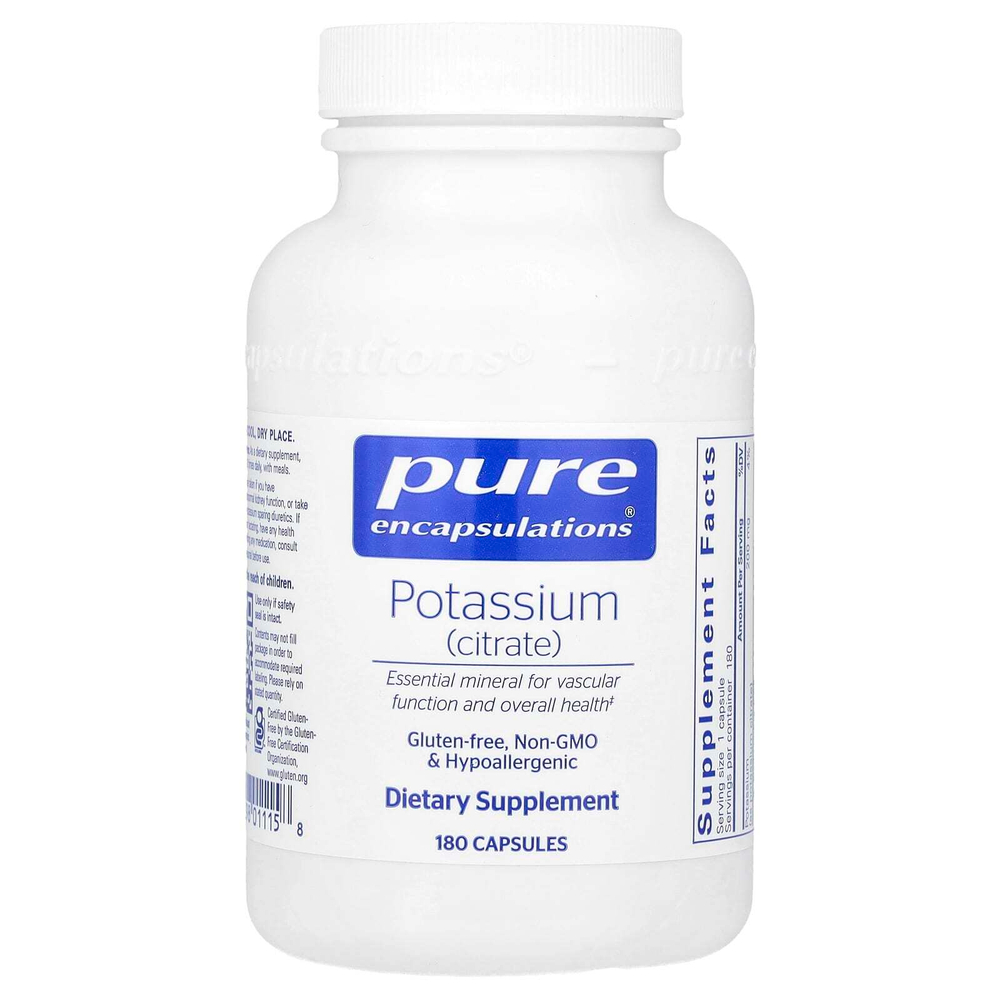 Pure Encapsulations, Калий (цитрат), 200 мг, 180 капсул